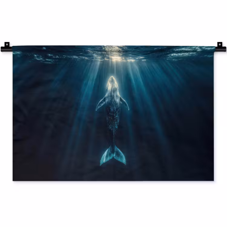 Wandkleed - Walvis - Water - Zonnestralen - Blauw — 1