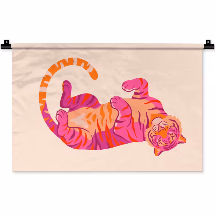 Wandkleed - Tijger - Roze - Oranje — 1