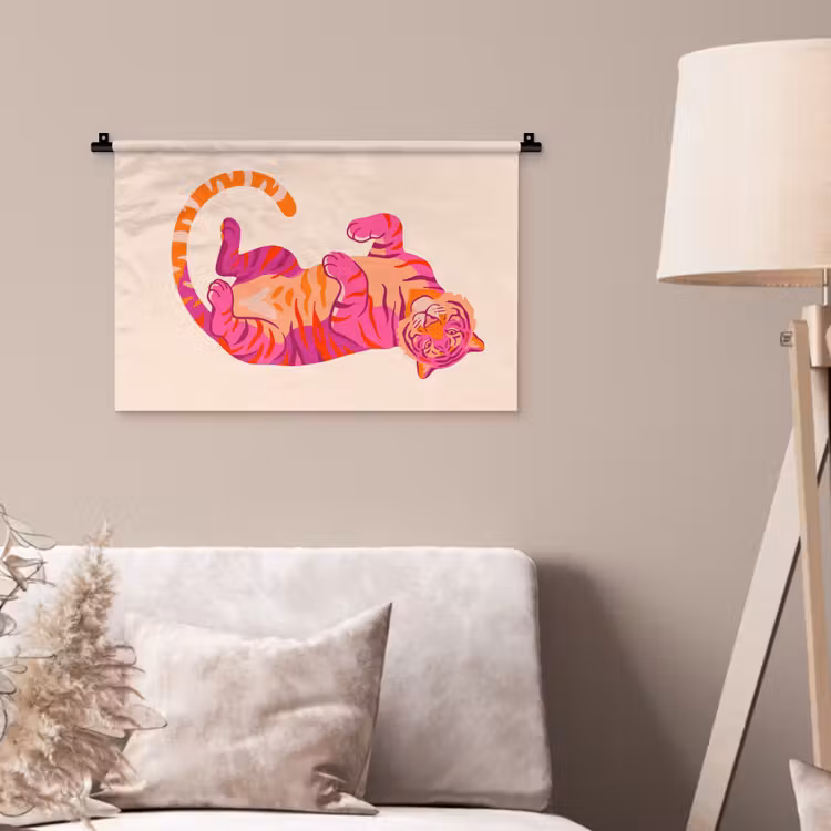 Wandkleed - Tijger - Roze - Oranje — 2