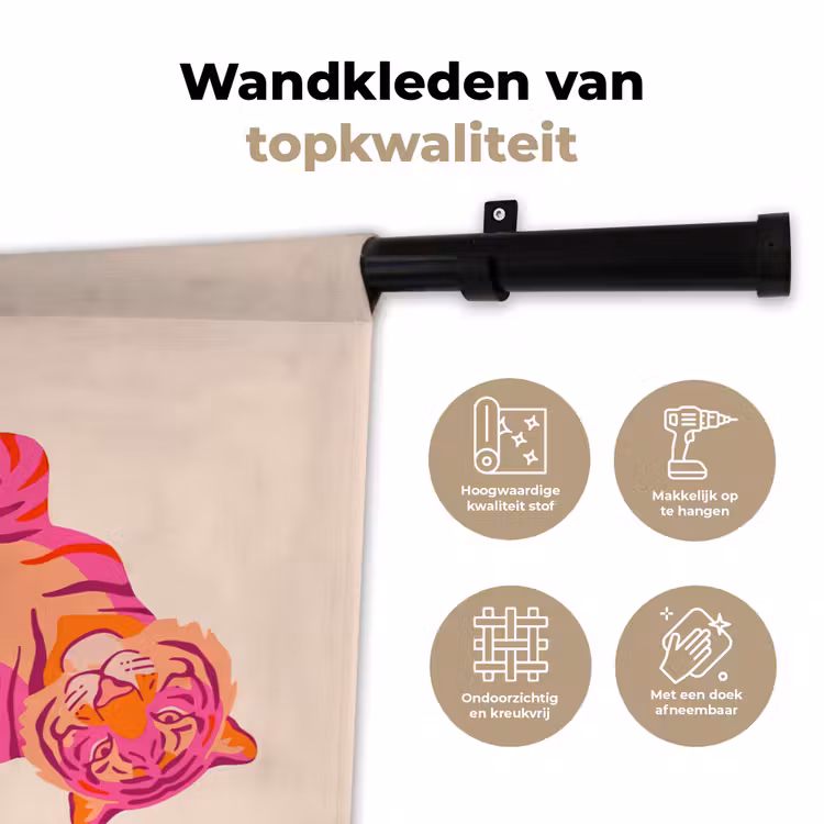 Wandkleed - Tijger - Roze - Oranje — 3