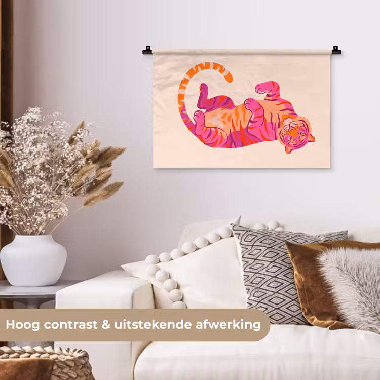 Wandkleed - Tijger - Roze - Oranje — 4