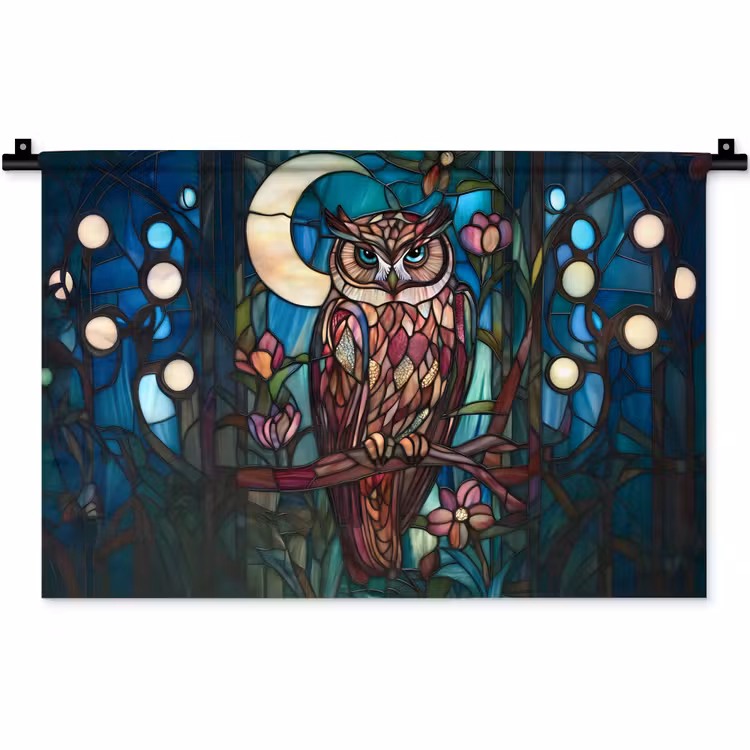 Wandkleed - Uil - Mozaïek - Maan - Nacht — 1