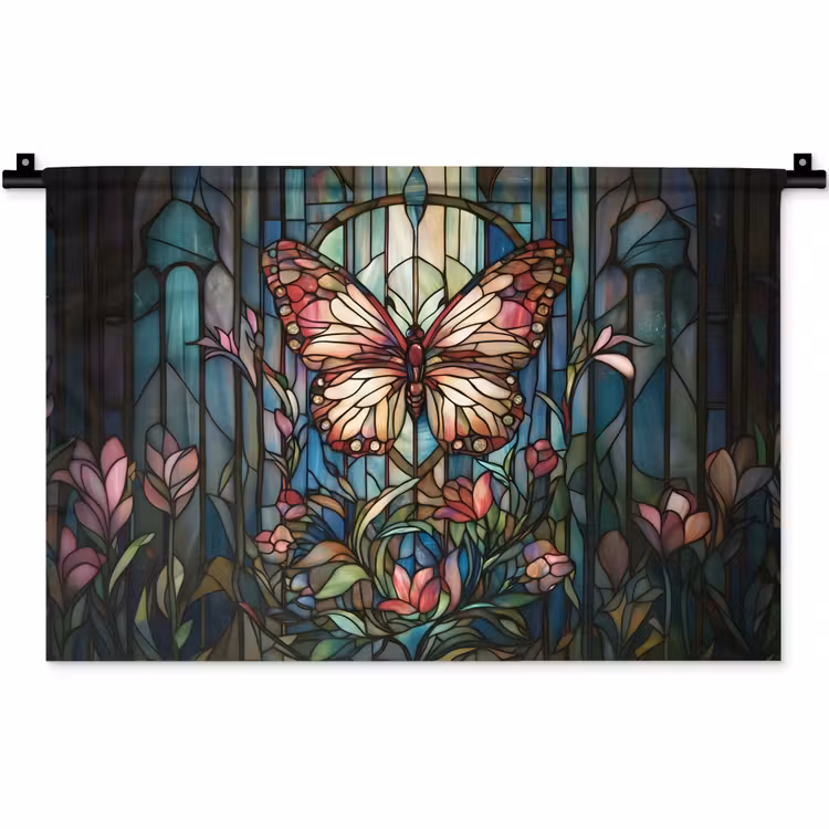 Wandkleed - Vlinder - Roze - Bloemen - Bladeren — 1