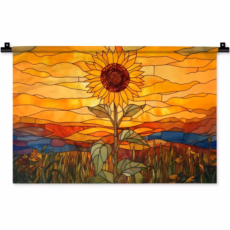 Wandkleed - Zonnebloem - Mozaïek - Zonsondergang - Geel — 1