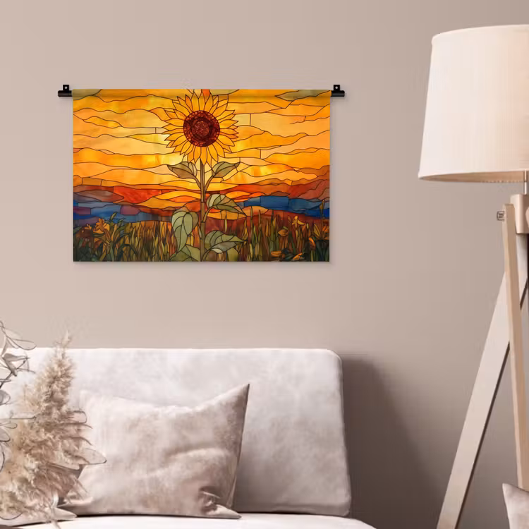 Wandkleed - Zonnebloem - Mozaïek - Zonsondergang - Geel — 2