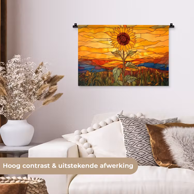 Wandkleed - Zonnebloem - Mozaïek - Zonsondergang - Geel — 4