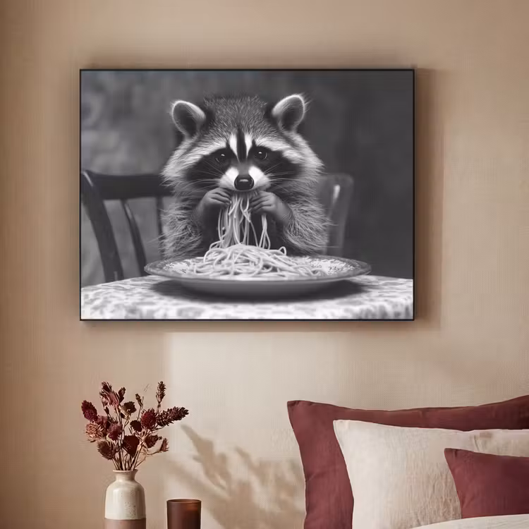 Art Frame - Wasbeer - Cute - Pasta - Tafelkleed - Zwart - Wit — 2