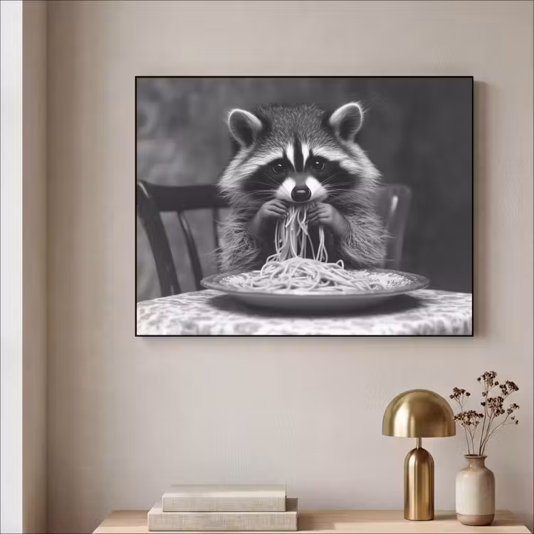 Art Frame - Wasbeer - Cute - Pasta - Tafelkleed - Zwart - Wit — 3