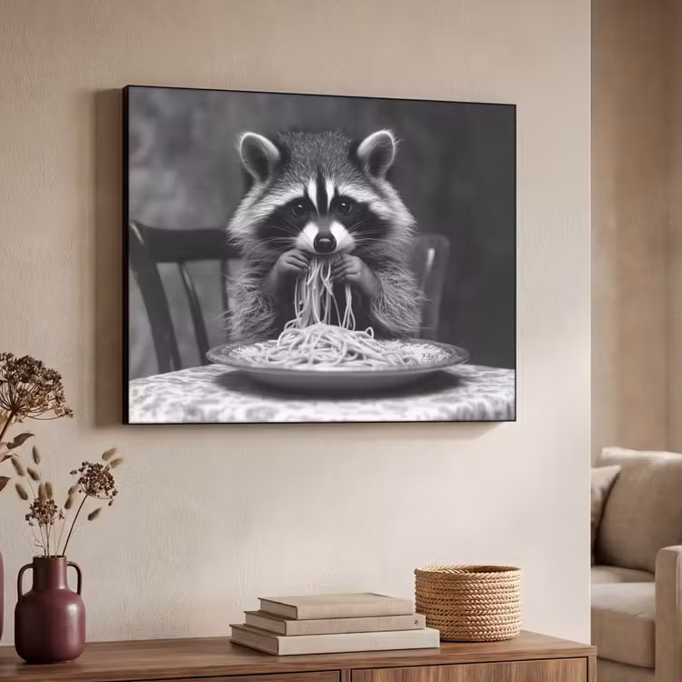Art Frame - Wasbeer - Cute - Pasta - Tafelkleed - Zwart - Wit — 4