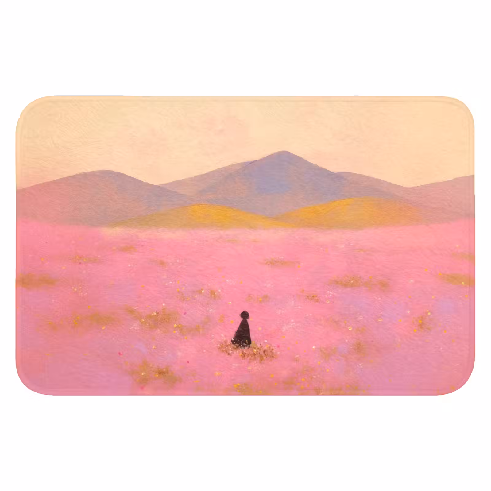 WC Mat - Bloemenweide - Heuvels - Silhouet - Roze — 1