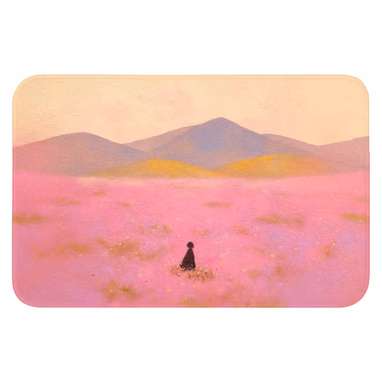 WC Mat - Bloemenweide - Heuvels - Silhouet - Roze — 1