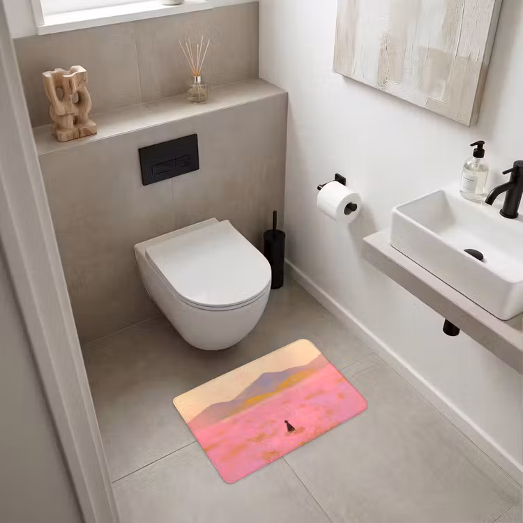 WC Mat - Bloemenweide - Heuvels - Silhouet - Roze — 6