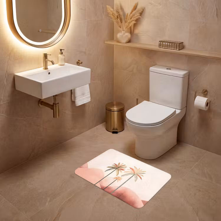 WC Mat - Palmbomen - Heuvels - Minimalistisch - Zachtroze — 4