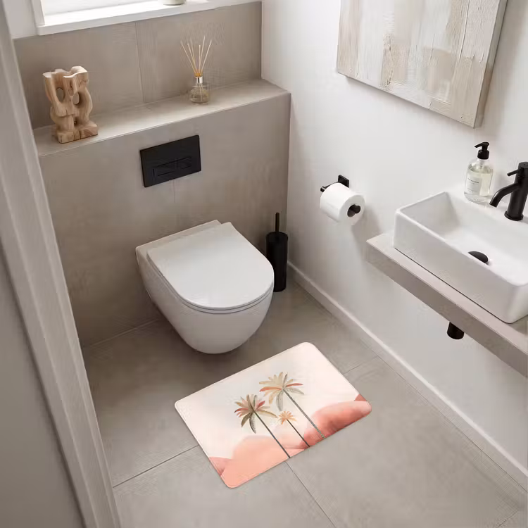 WC Mat - Palmbomen - Heuvels - Minimalistisch - Zachtroze — 6