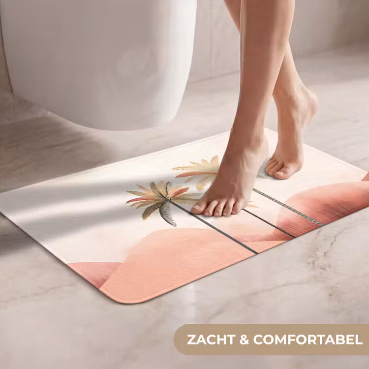 WC Mat - Palmbomen - Heuvels - Minimalistisch - Zachtroze — 7