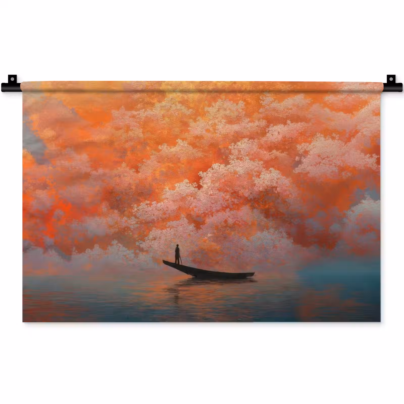 Wandkleed - Zee - Boot - Wolken - Oranje — 1