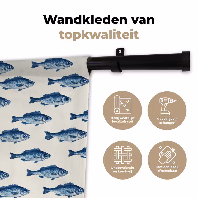 Wandkleed - Vis - Patroon - Blauw — 3