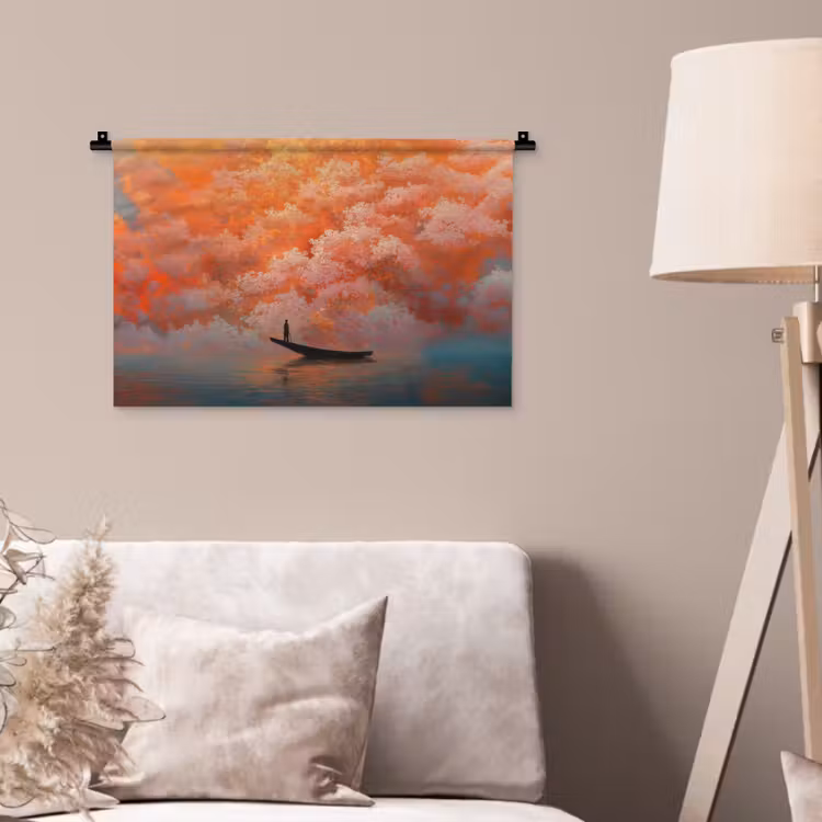 Wandkleed - Zee - Boot - Wolken - Oranje — 2