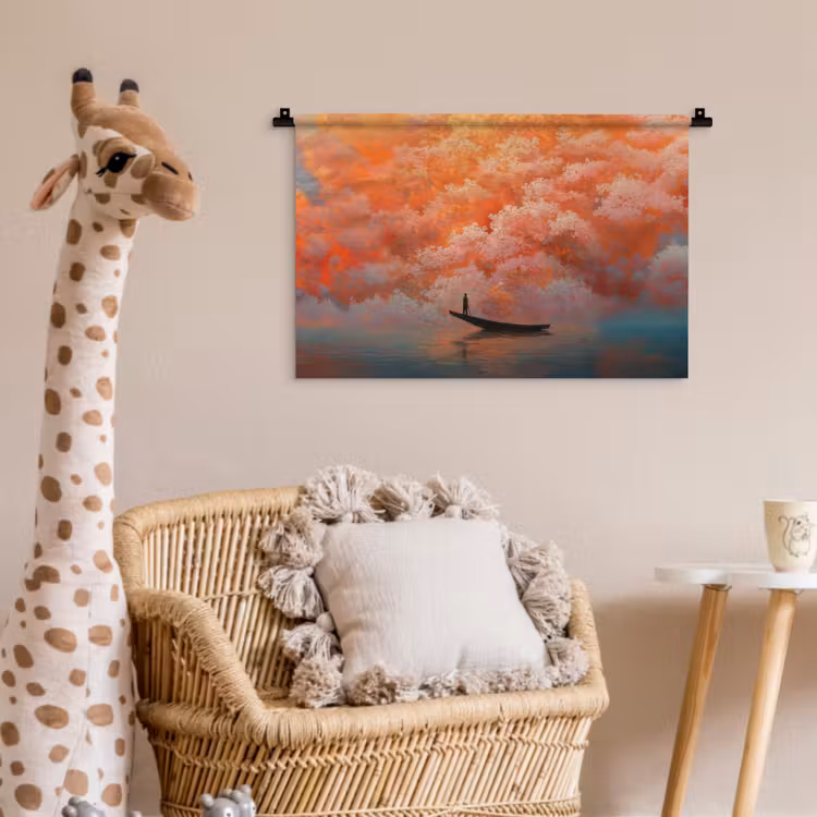Wandkleed - Zee - Boot - Wolken - Oranje — 5