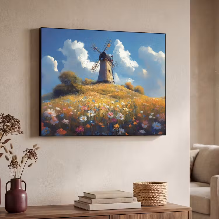 Art Frame - Windmolen - Heuvel - Bloemen - Kleurrijk — 4