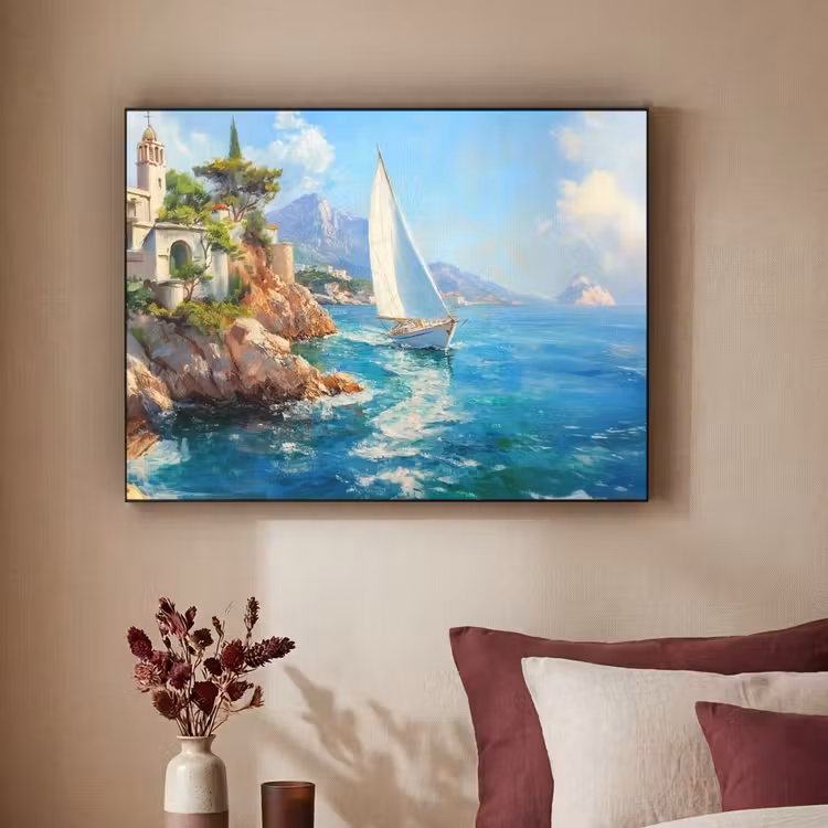 Art Frame - Zeilboot - Rotsen - Kust - Huizen — 2