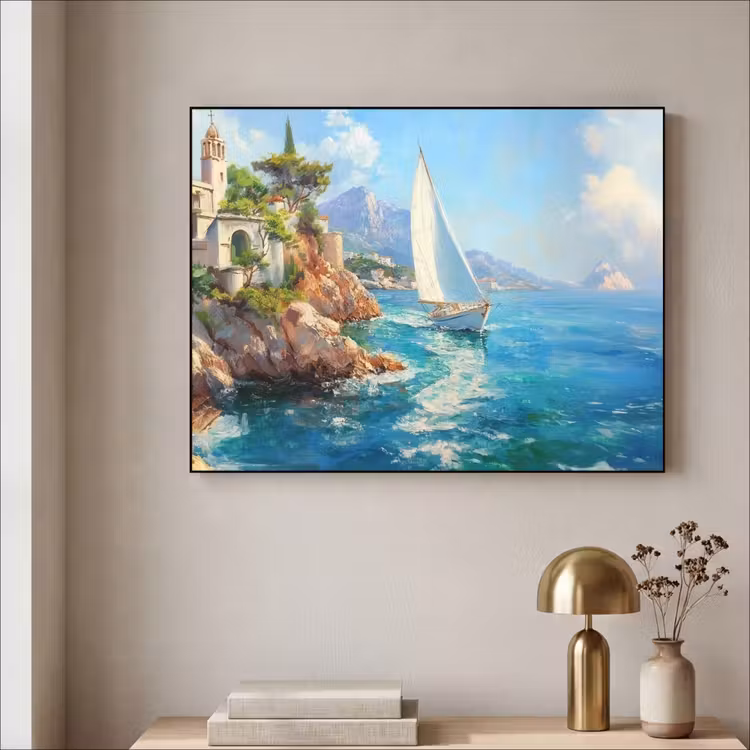 Art Frame - Zeilboot - Rotsen - Kust - Huizen — 3