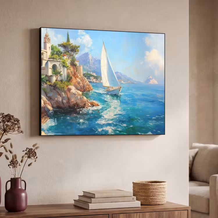 Art Frame - Zeilboot - Rotsen - Kust - Huizen — 4