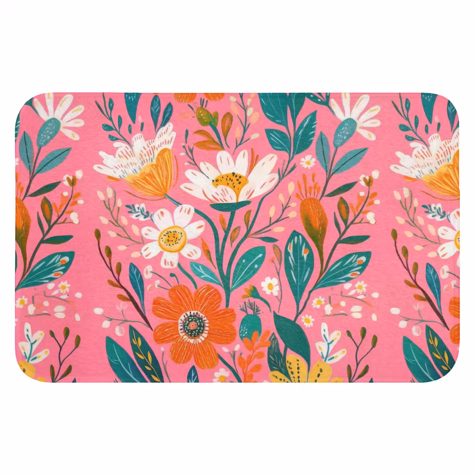 WC Mat - Roze - Bloemen - Wit - Oranje — 1