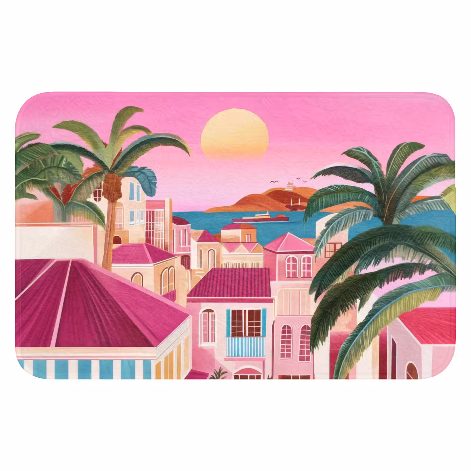 WC Mat - Stad - Roze - Palmbomen — 1