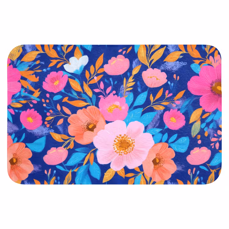 WC Mat - Bloemen - Blauw - Roze — 1