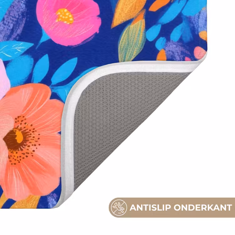WC Mat - Bloemen - Blauw - Roze — 3