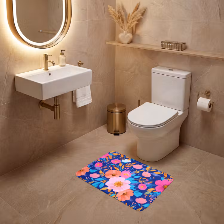 WC Mat - Bloemen - Blauw - Roze — 4