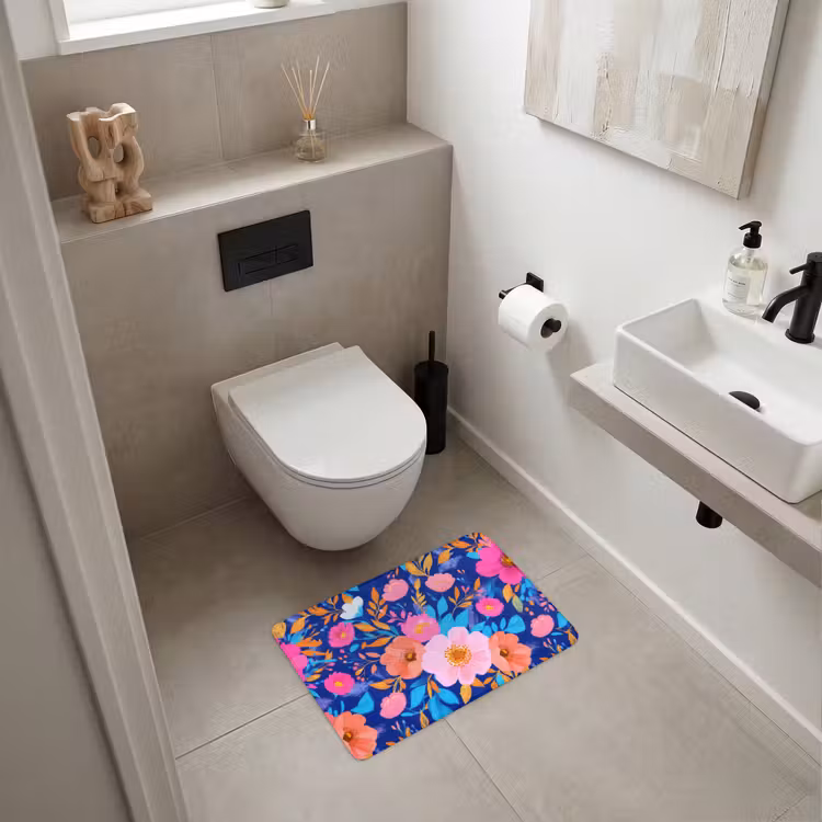WC Mat - Bloemen - Blauw - Roze — 6