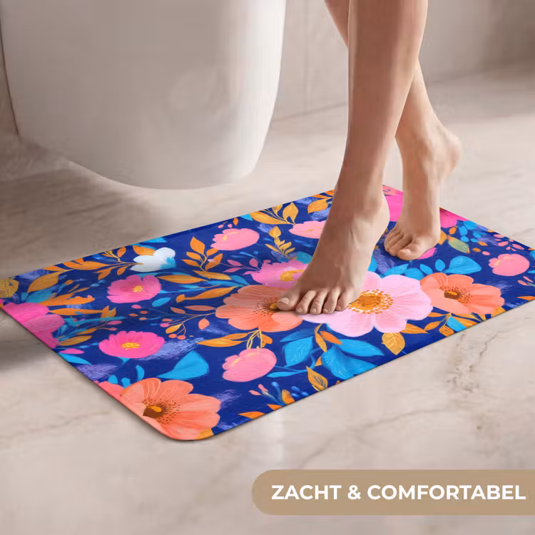 WC Mat - Bloemen - Blauw - Roze — 7