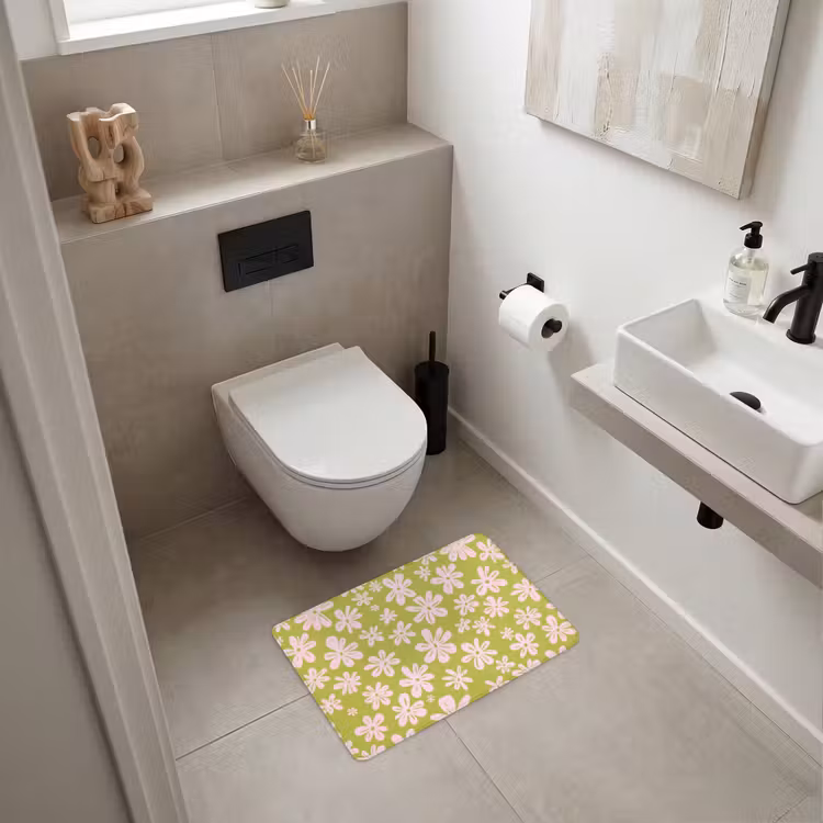 WC Mat - Bloemen - Roze - Getekend - Patroon — 6