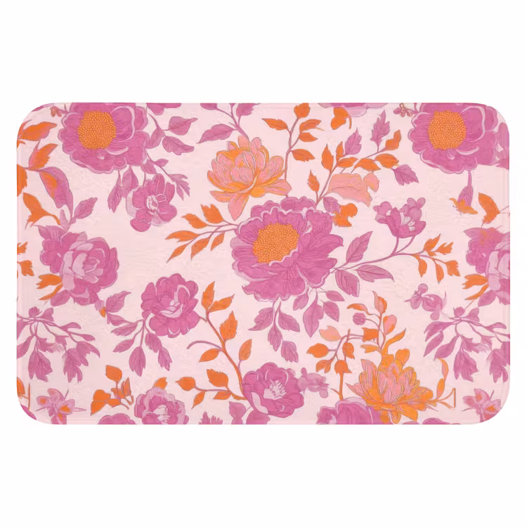 WC Mat - Bloemenpatroon - Roze - Oranje - Bloemen — 1