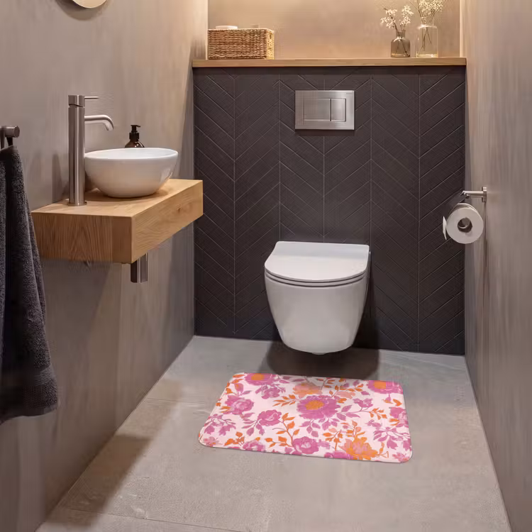 WC Mat - Bloemenpatroon - Roze - Oranje - Bloemen — 2