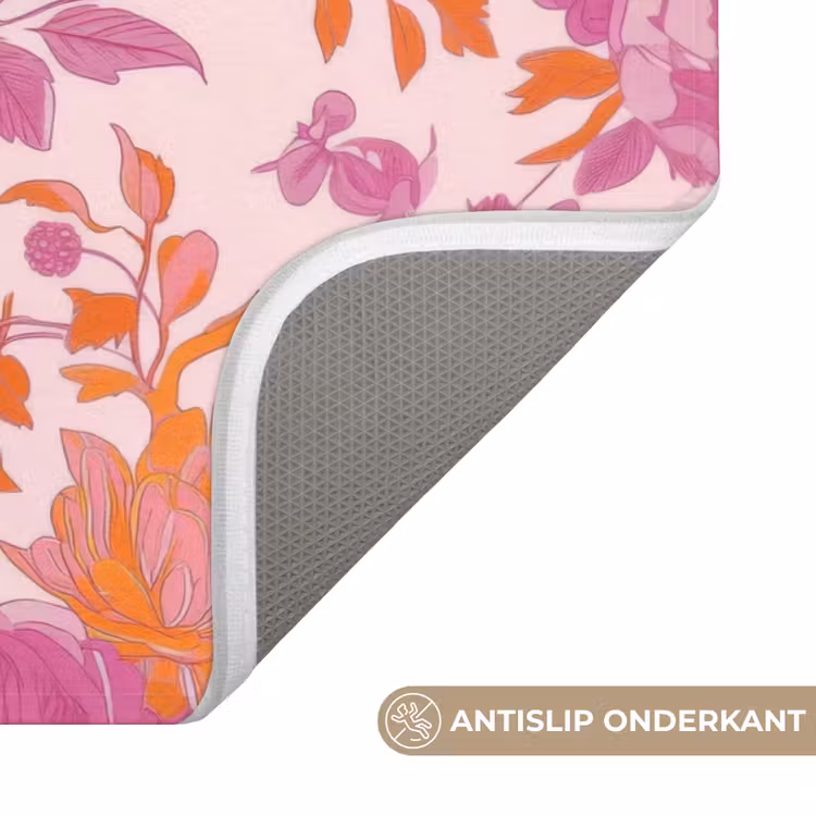 WC Mat - Bloemenpatroon - Roze - Oranje - Bloemen — 3