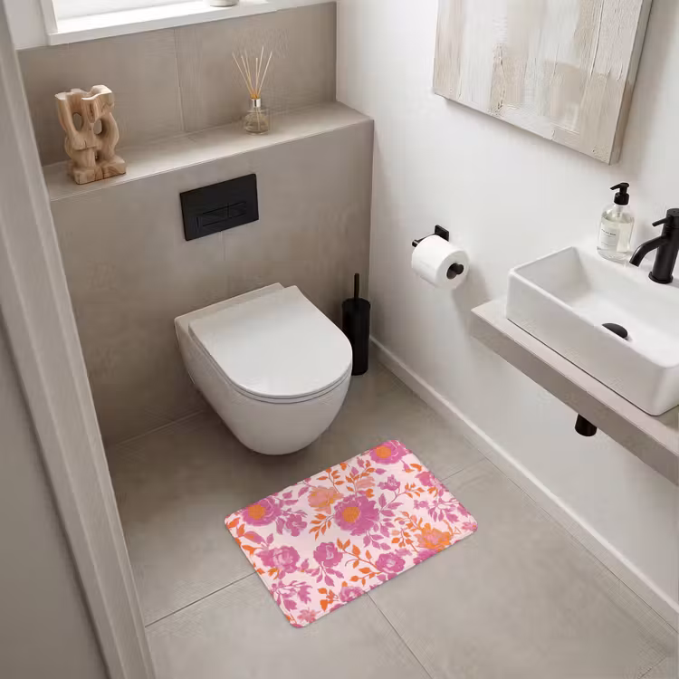 WC Mat - Bloemenpatroon - Roze - Oranje - Bloemen — 6