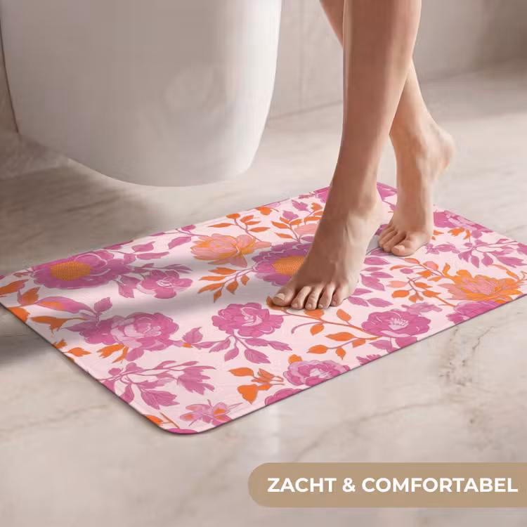 WC Mat - Bloemenpatroon - Roze - Oranje - Bloemen — 7