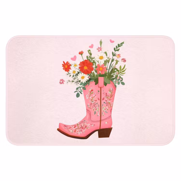 WC Mat - Cowboylaarzen - Roze - Boeket - Bloemen — 1