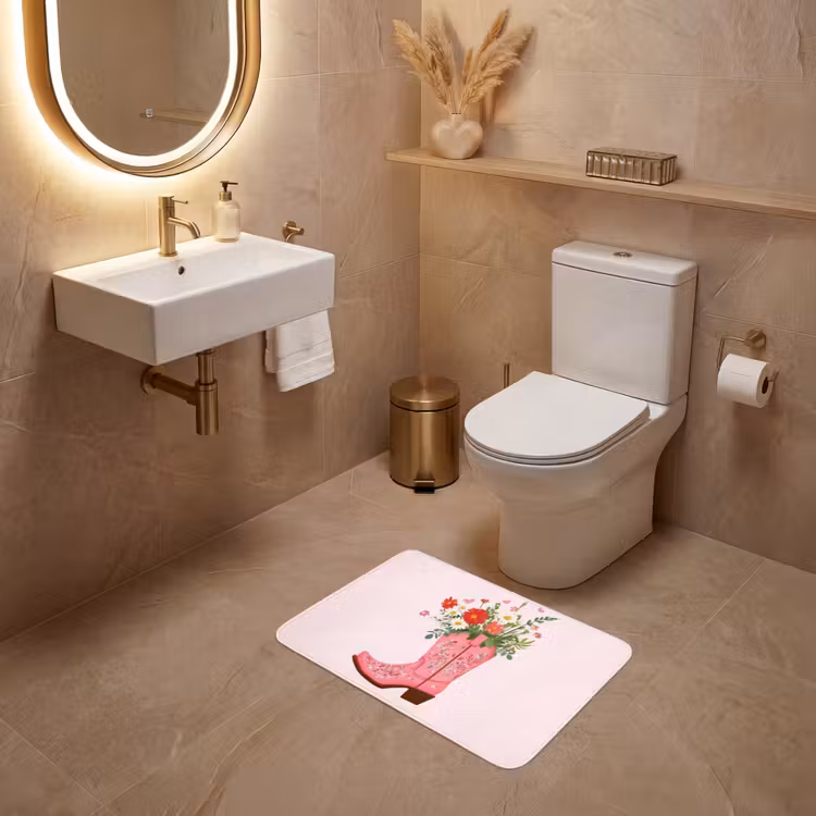 WC Mat - Cowboylaarzen - Roze - Boeket - Bloemen — 4