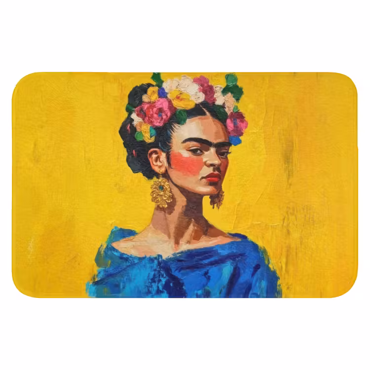 WC Mat - Frida Kahlo - Vrouw - Geel - Blauw - Bloemen — 1