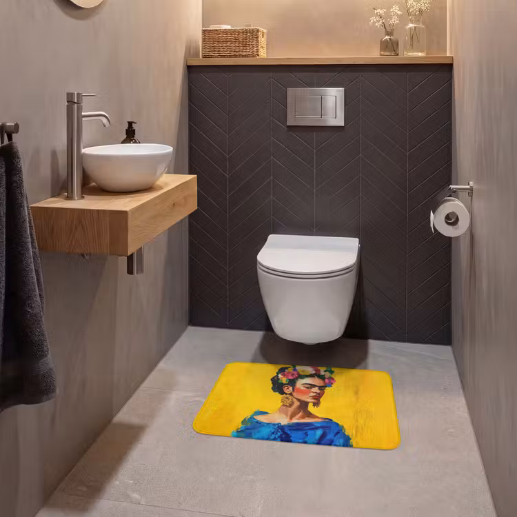 WC Mat - Frida Kahlo - Vrouw - Geel - Blauw - Bloemen — 2