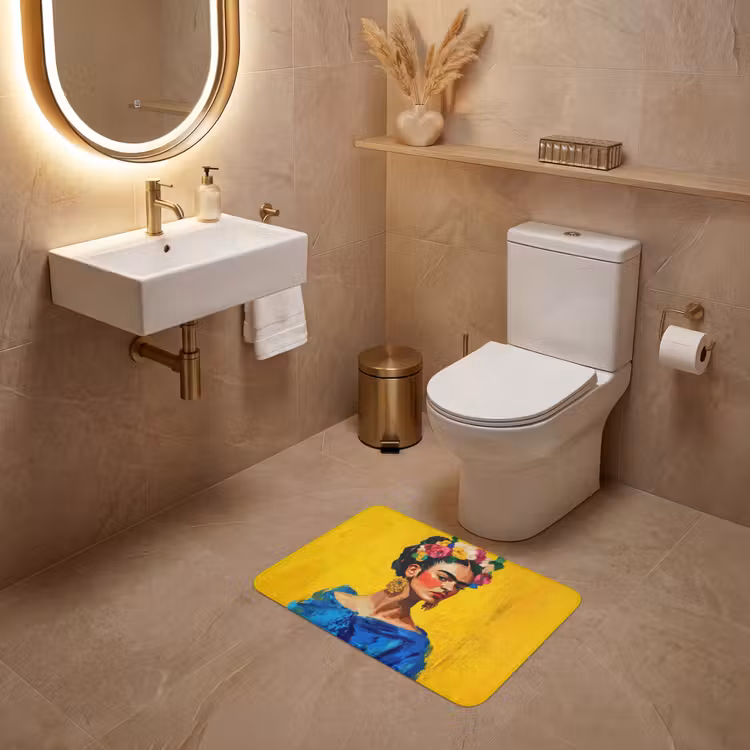 WC Mat - Frida Kahlo - Vrouw - Geel - Blauw - Bloemen — 4