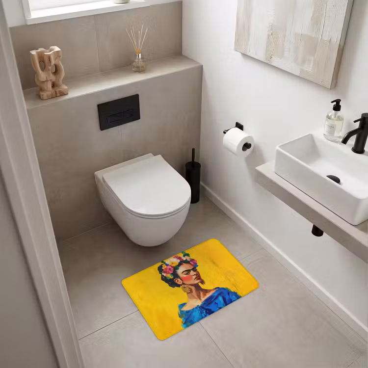 WC Mat - Frida Kahlo - Vrouw - Geel - Blauw - Bloemen — 6