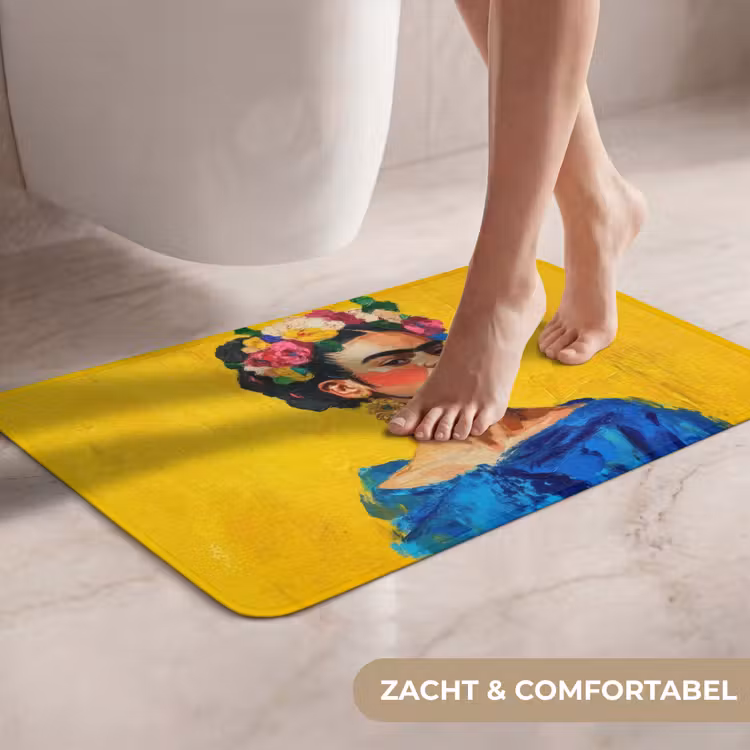 WC Mat - Frida Kahlo - Vrouw - Geel - Blauw - Bloemen — 7