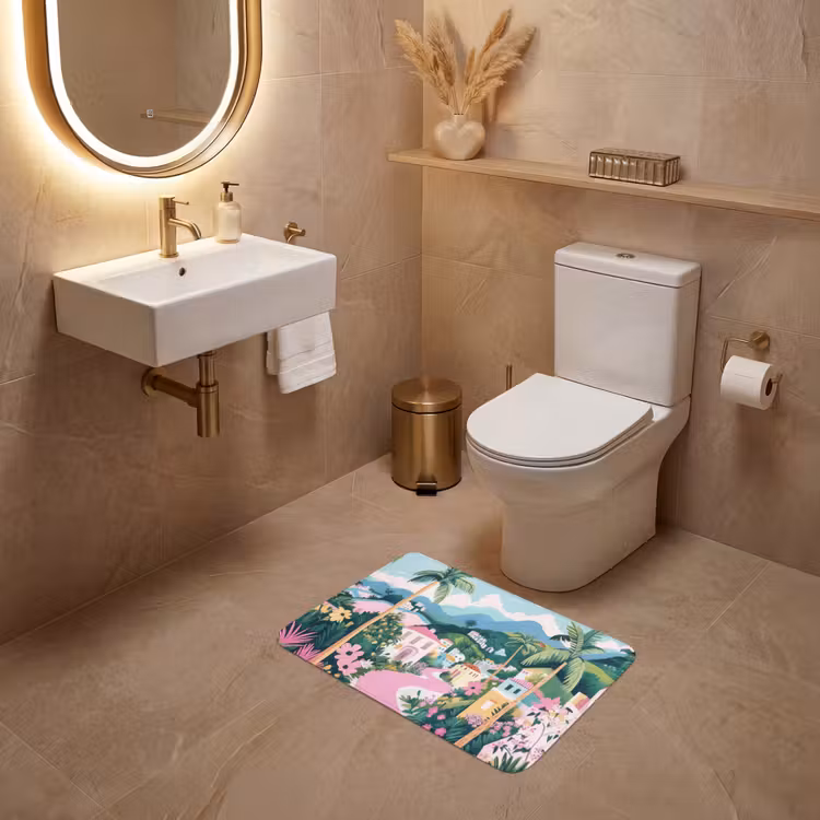 WC Mat - Kleurrijk - Huizen - Heuvels - Roze — 4