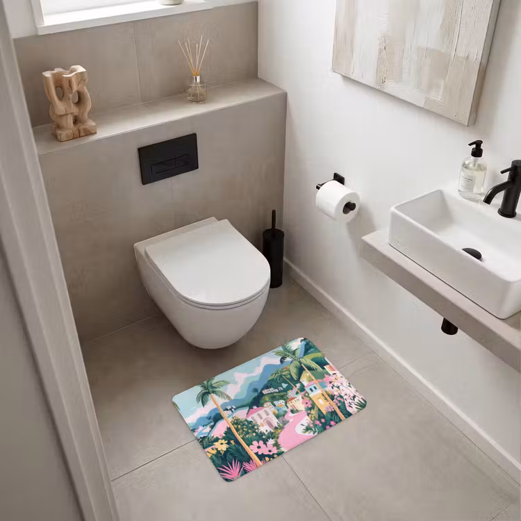 WC Mat - Kleurrijk - Huizen - Heuvels - Roze — 6