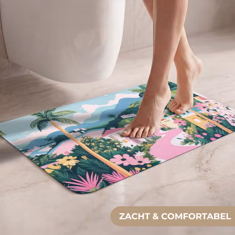 WC Mat - Kleurrijk - Huizen - Heuvels - Roze — 7